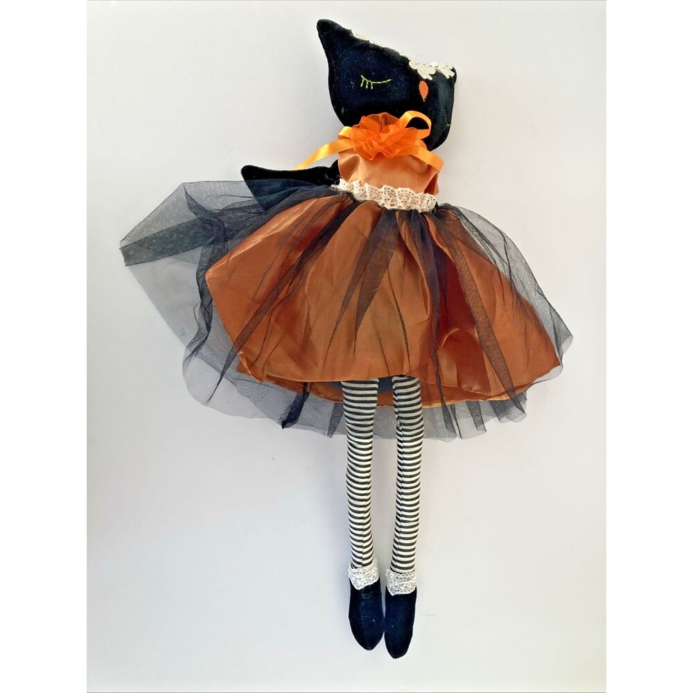 Shelf Sitter Doll BLACK CAT Masquerade Fabric Fall Halloween  Decor 24 Inches